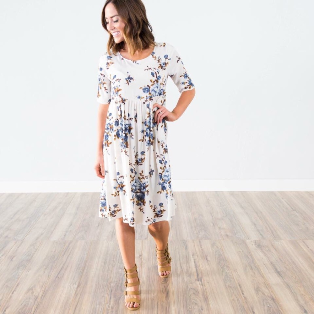 Cream and blue floral dress